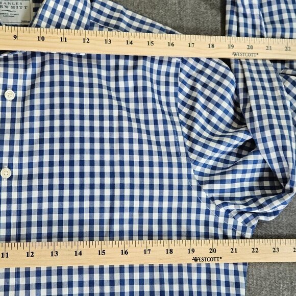 Charles Tyrwhitt Shirt Mens 15.5 Plaid Non Iron Slim Fit French Cuff LS Buttons - Picture 5 of 15